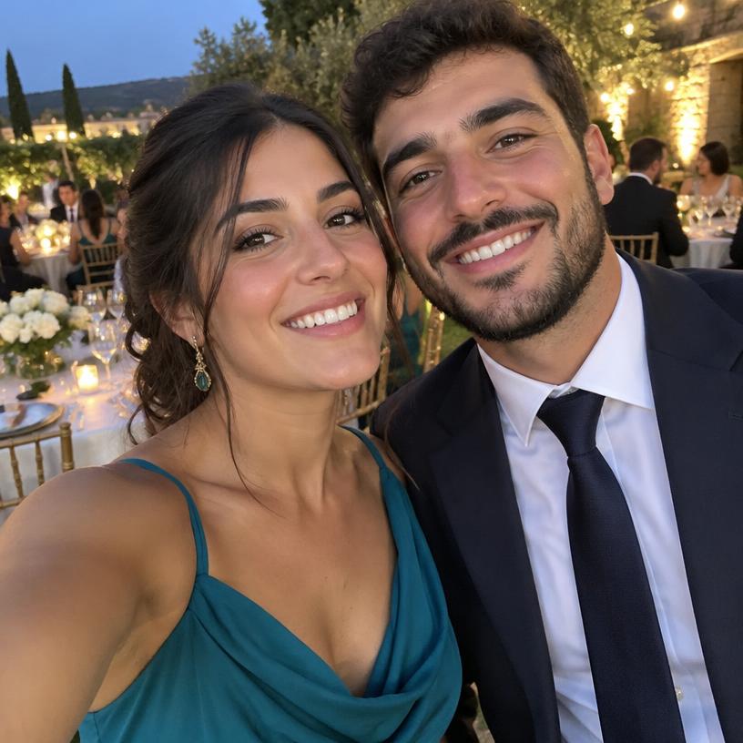Nikos and Maria celebrating at a wedding